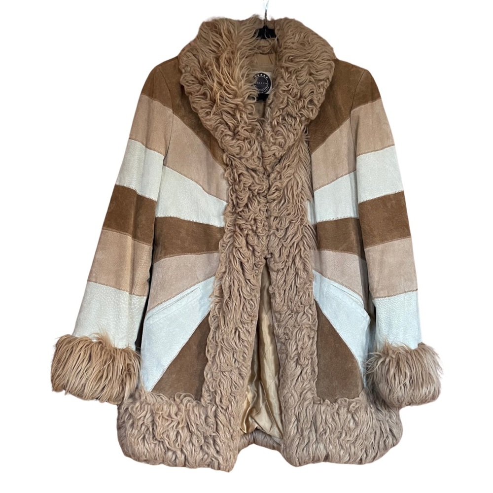 Giacca Outerwear Patchwork Faux Fur Trim Coat Size M